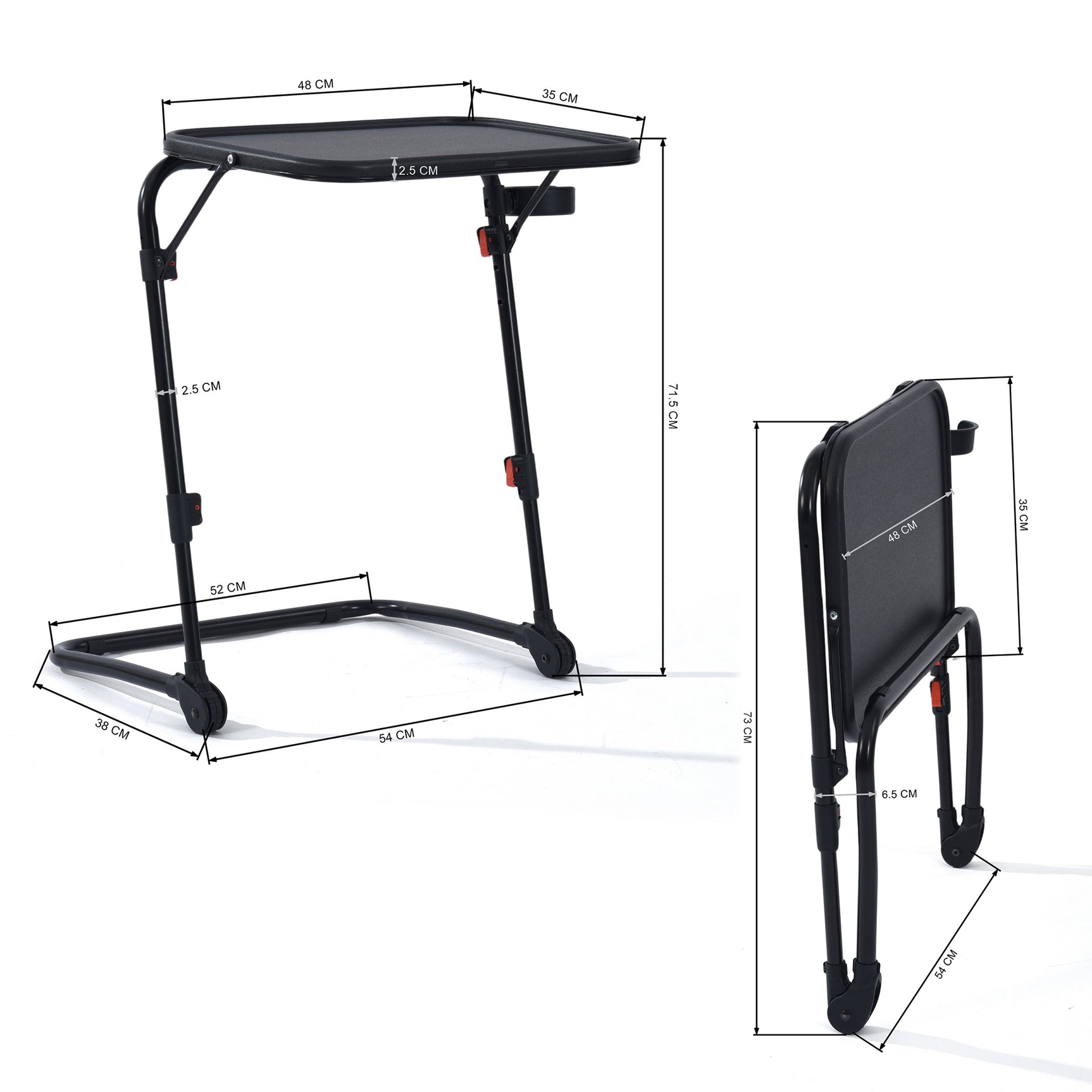 Tavolo laterale pieghevole per laptop, divano regolabile regolabile con vassoio inclinabile e tazza-supporto-baseline
