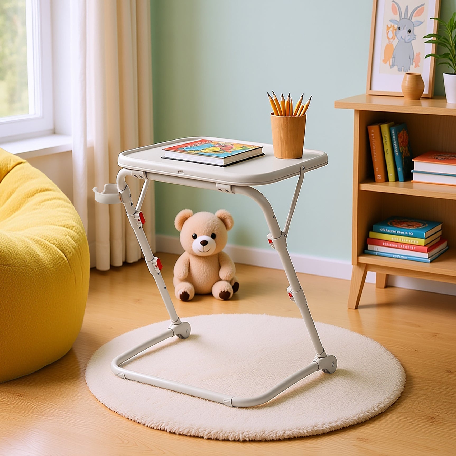 Foldable side table for laptop, adjustable sofa adjustable sofa with tilting tray and cup holder-baseline