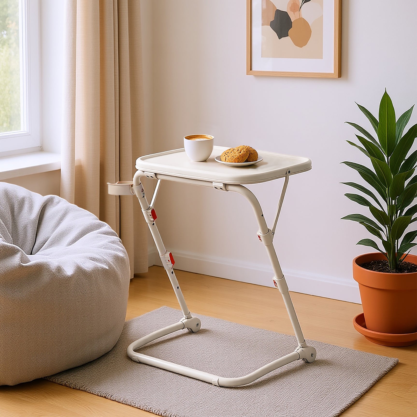 Foldable side table for laptop, adjustable sofa adjustable sofa with tilting tray and cup holder-baseline