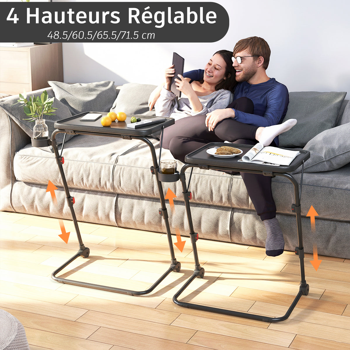 Table d’appoint pliable pour ordinateur portable, bout de canapé réglable en hauteur avec plateau inclinable et porte-gobelet - BASELINE
