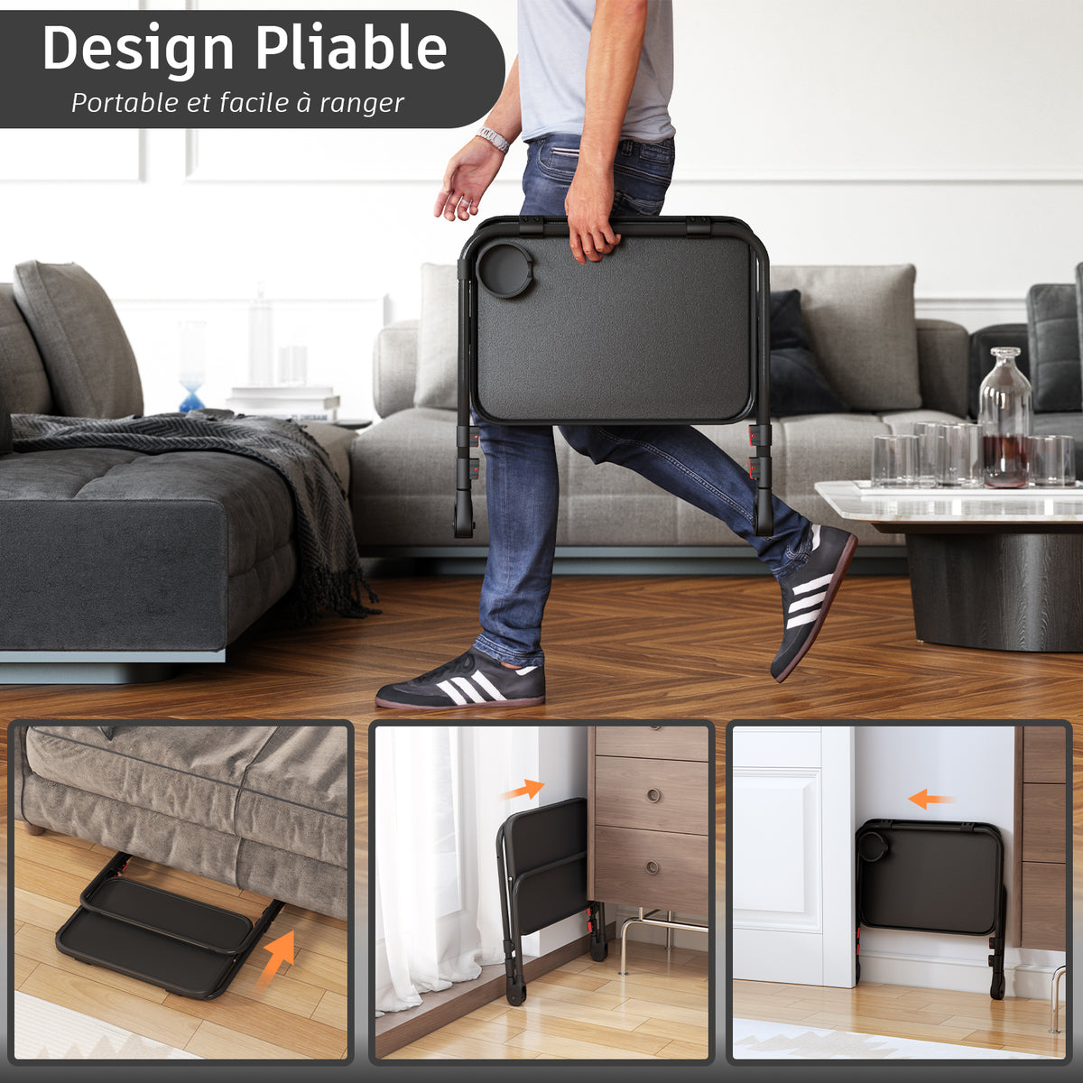Table d’appoint pliable pour ordinateur portable, bout de canapé réglable en hauteur avec plateau inclinable et porte-gobelet - BASELINE