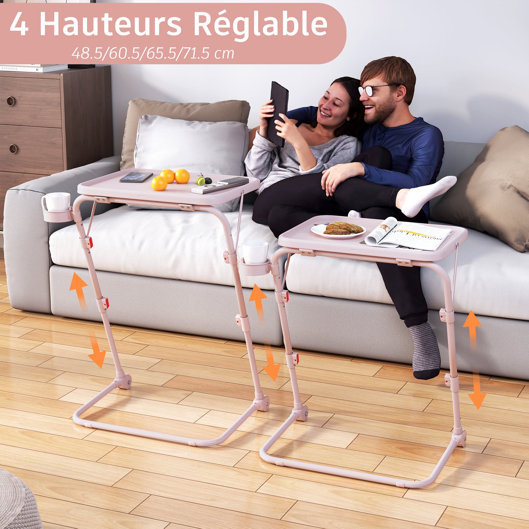 Foldable side table for laptop, adjustable sofa adjustable sofa with tilting tray and cup holder-baseline