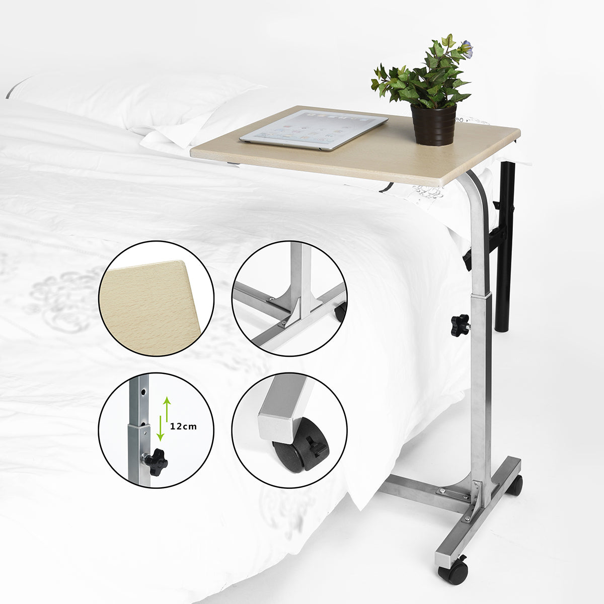 Table de lit/Support ordinateur pc à roulettes, hauteur réglable - BELLO