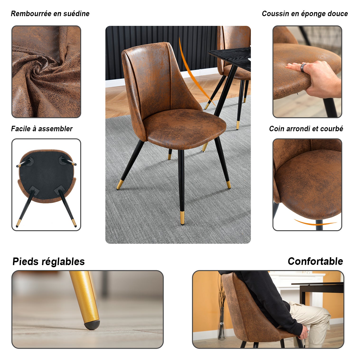 Lot de 6 chaises de salle à manger industrielles en suédine - SMEG