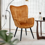 Fauteuil scandinave avec accoudoirs en velours moutarde à surpiqûres - BOGDAN