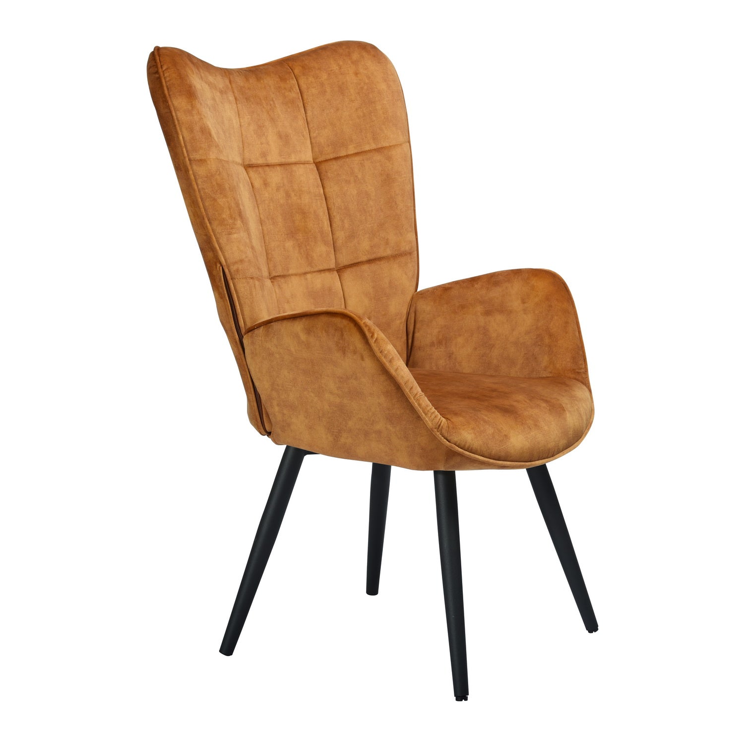 Fauteuil scandinave avec accoudoirs en velours moutarde à surpiqûres - BOGDAN