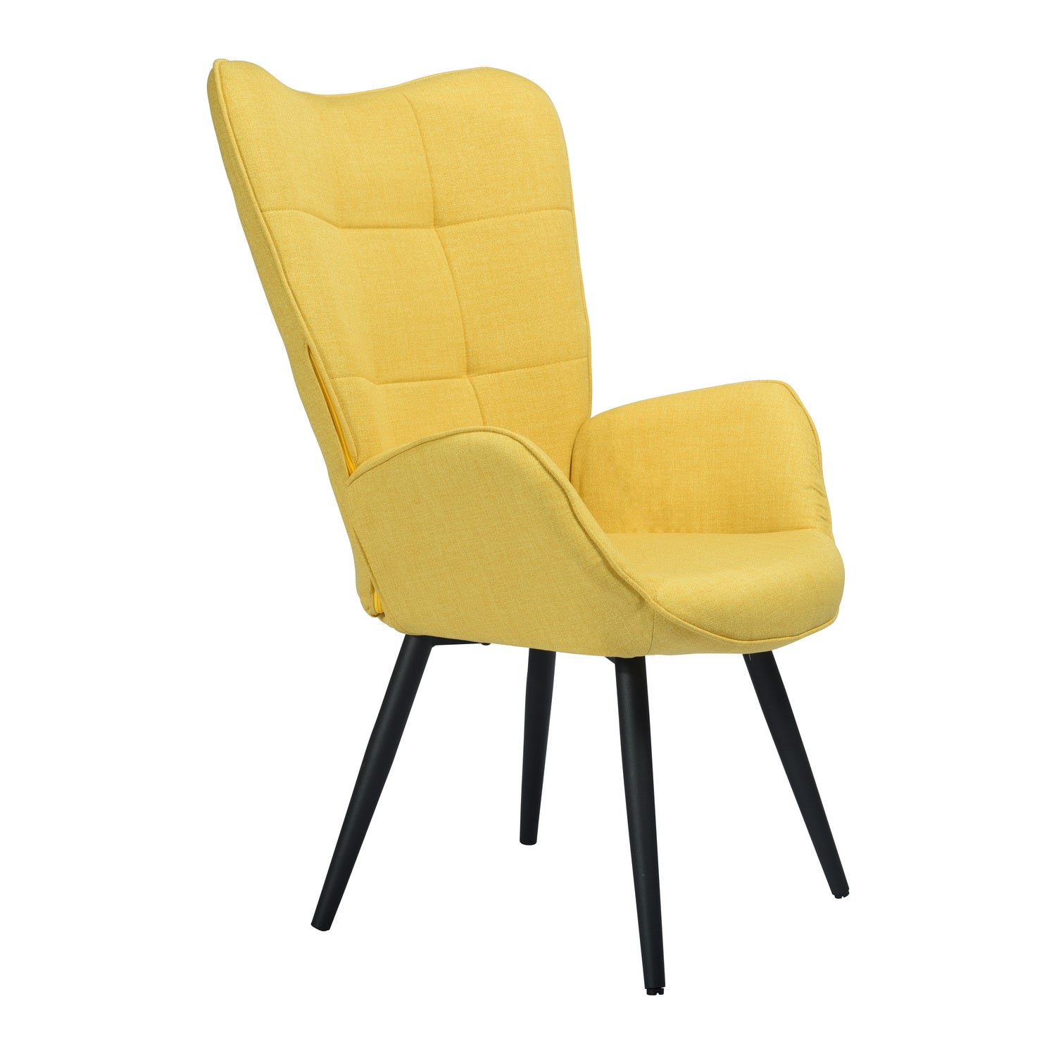 Fauteuil scandinave avec accoudoirs en tissu jaune à surpiqûres - BOGDAN