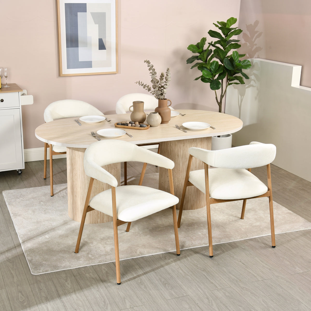 Set von 2 skandinavischen Esszimmer Sesseln mit beige Stoffarmlehnen - Cromwell