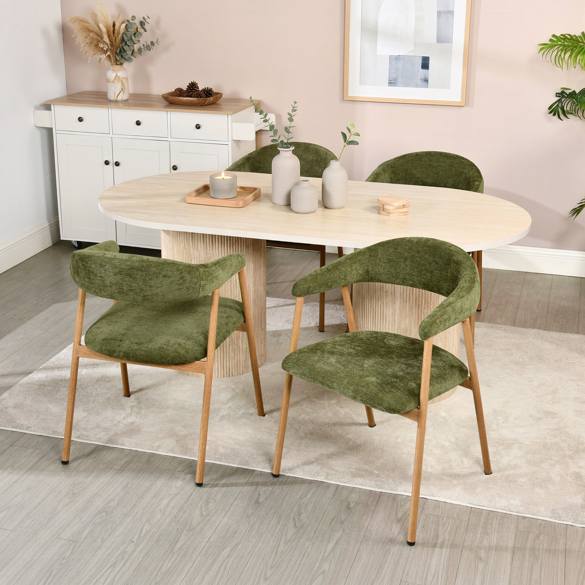 Set von 2 skandinavischen Esszimmer Sesseln mit beige Stoffarmlehnen - Cromwell