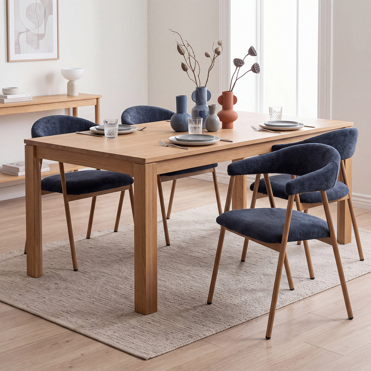 Set of 2 Scandinavian dining room armchairs with beige fabric armrests - Cromwell