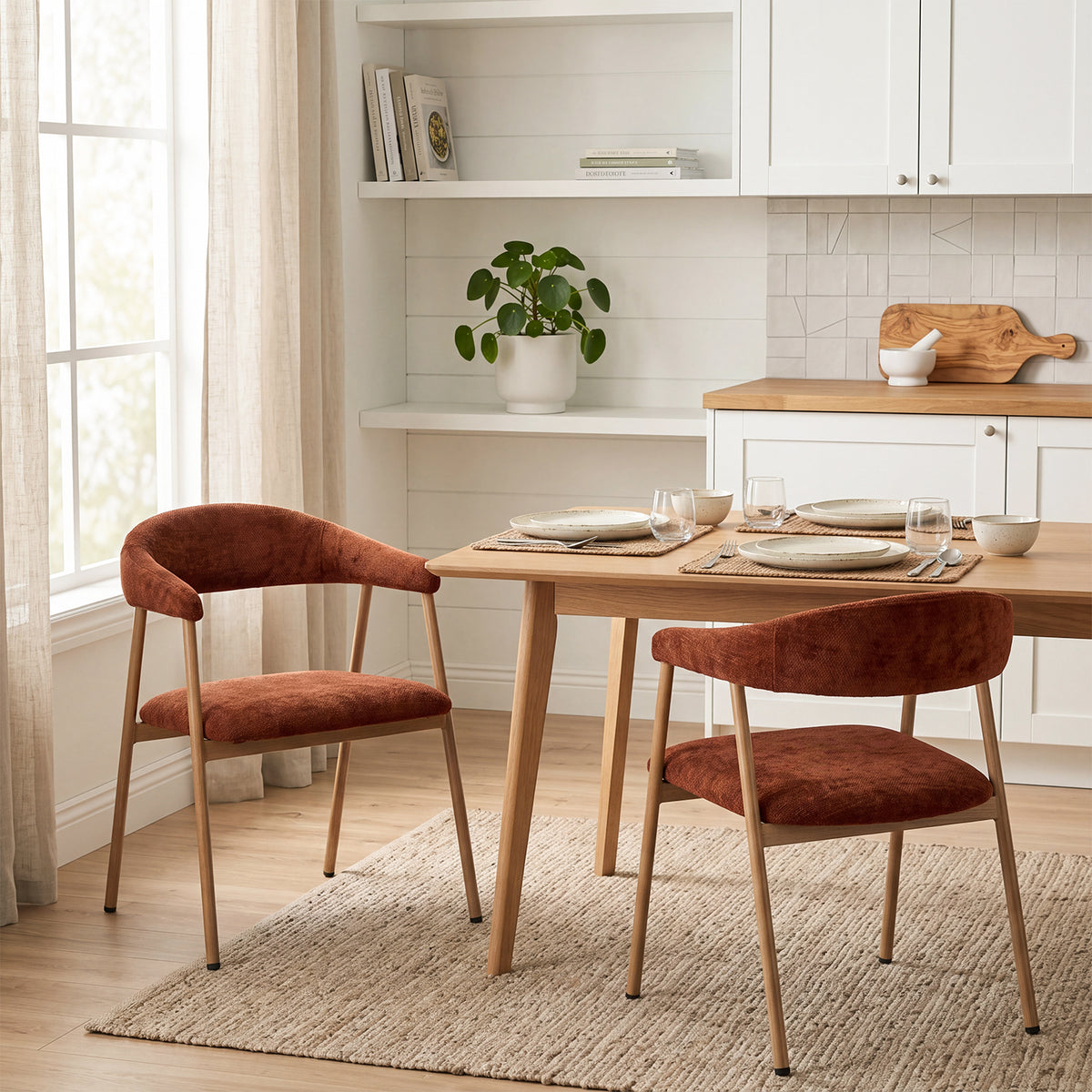 Set von 2 skandinavischen Esszimmer Sesseln mit beige Stoffarmlehnen - Cromwell