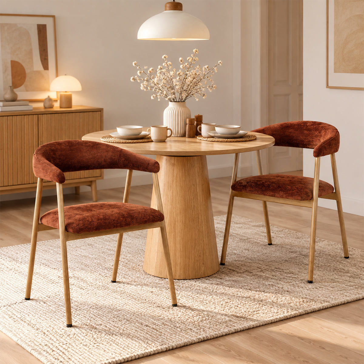 Set von 2 skandinavischen Esszimmer Sesseln mit beige Stoffarmlehnen - Cromwell