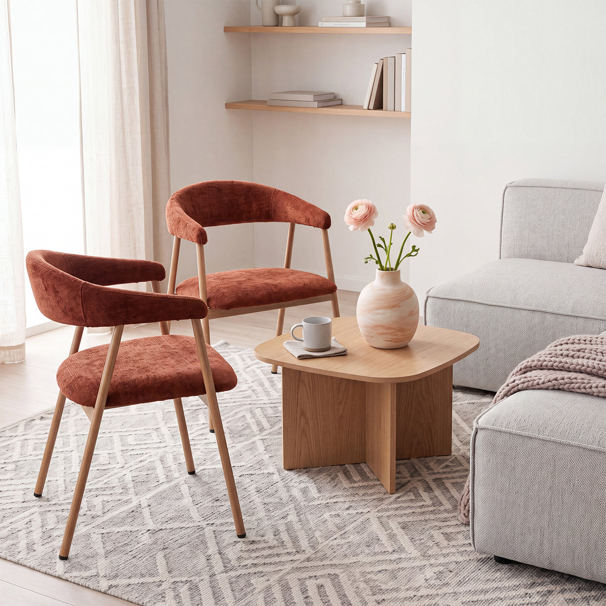 Set von 2 skandinavischen Esszimmer Sesseln mit beige Stoffarmlehnen - Cromwell