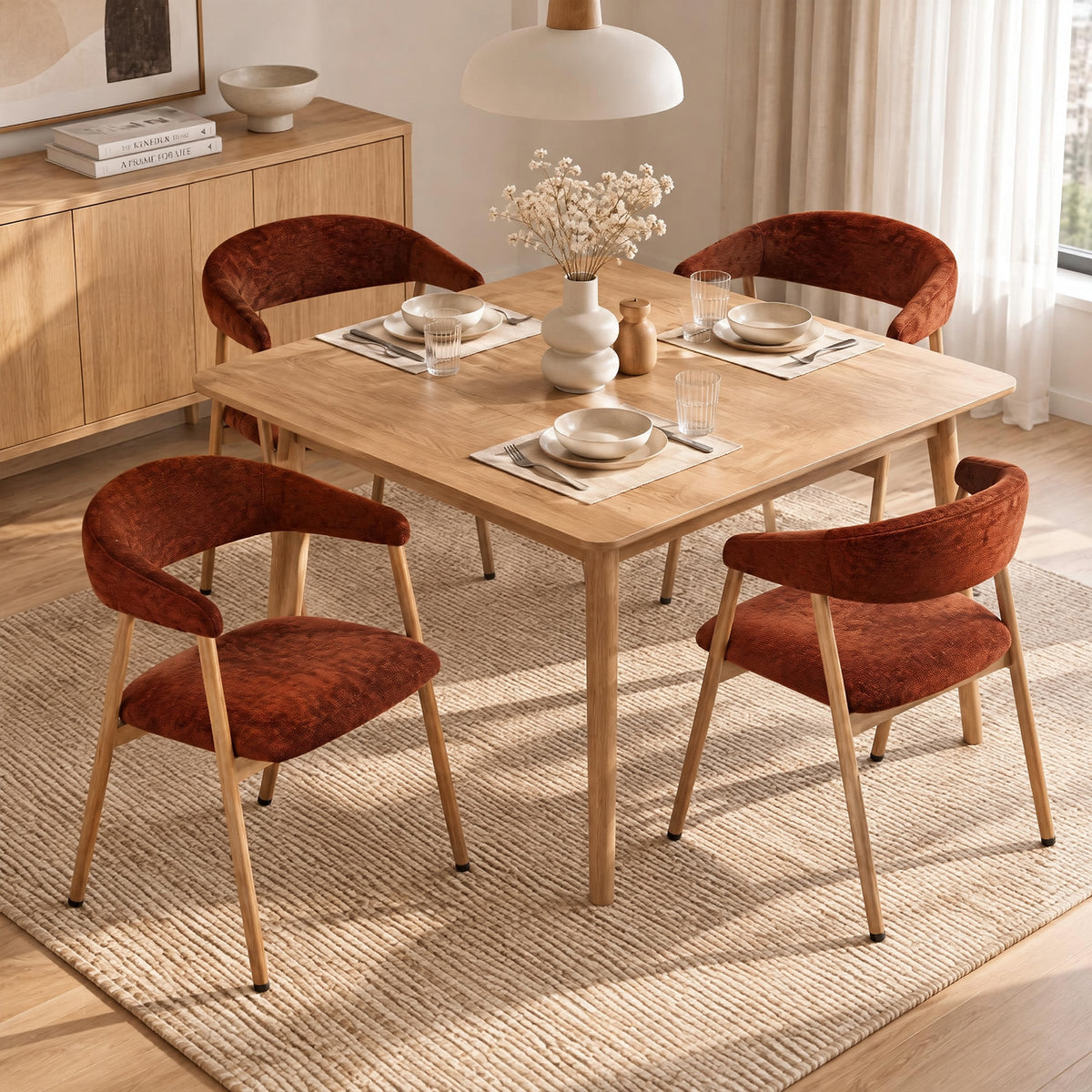 Set of 2 Scandinavian dining room armchairs with beige fabric armrests - Cromwell