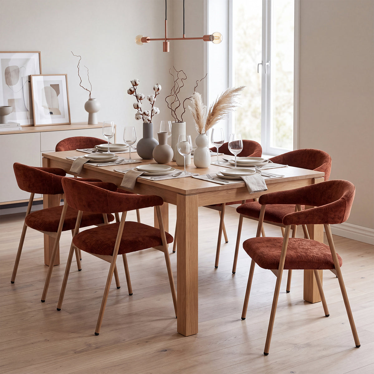 Set von 2 skandinavischen Esszimmer Sesseln mit beige Stoffarmlehnen - Cromwell