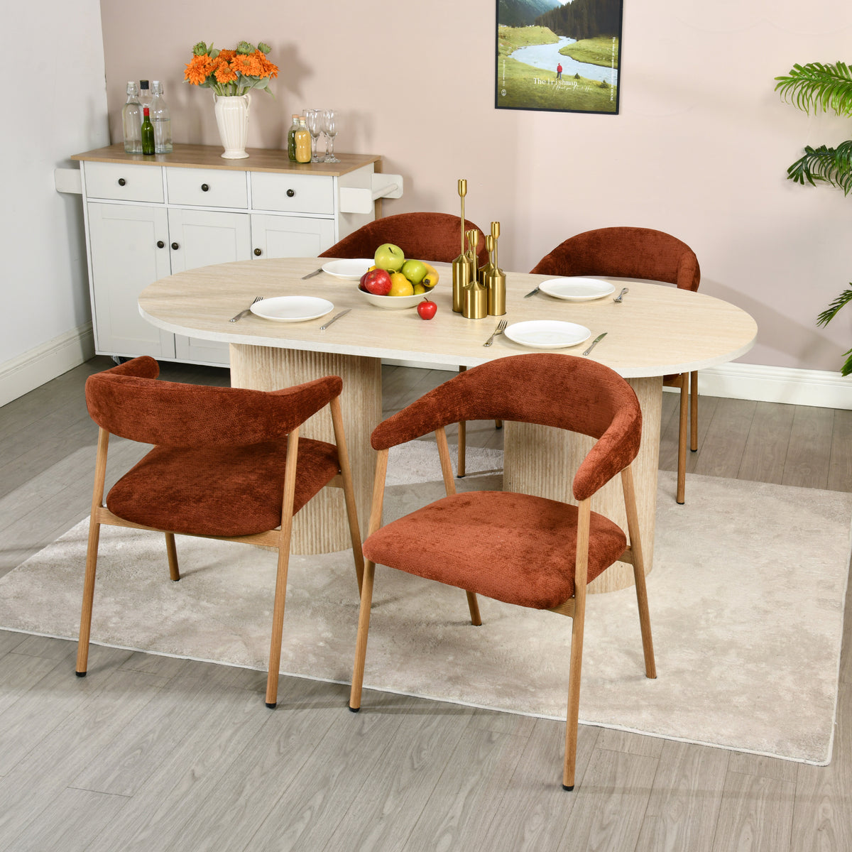 Set von 2 skandinavischen Esszimmer Sesseln mit beige Stoffarmlehnen - Cromwell