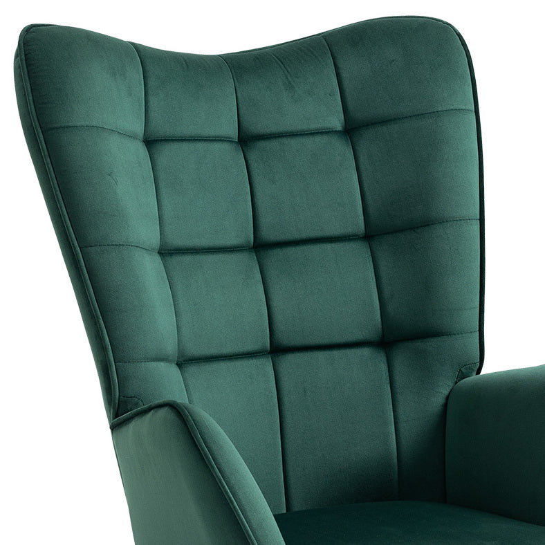 Fauteuil à bascule allaitement scandinave avec accoudoirs en velours vert foncé à surpiqûres - FUNKEL