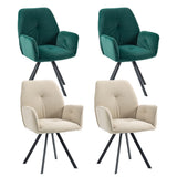 Conjunto de 4 cómodas sillas de comedor en tela beige y verde con reposabrazos - CALF GREEN+BEIGE