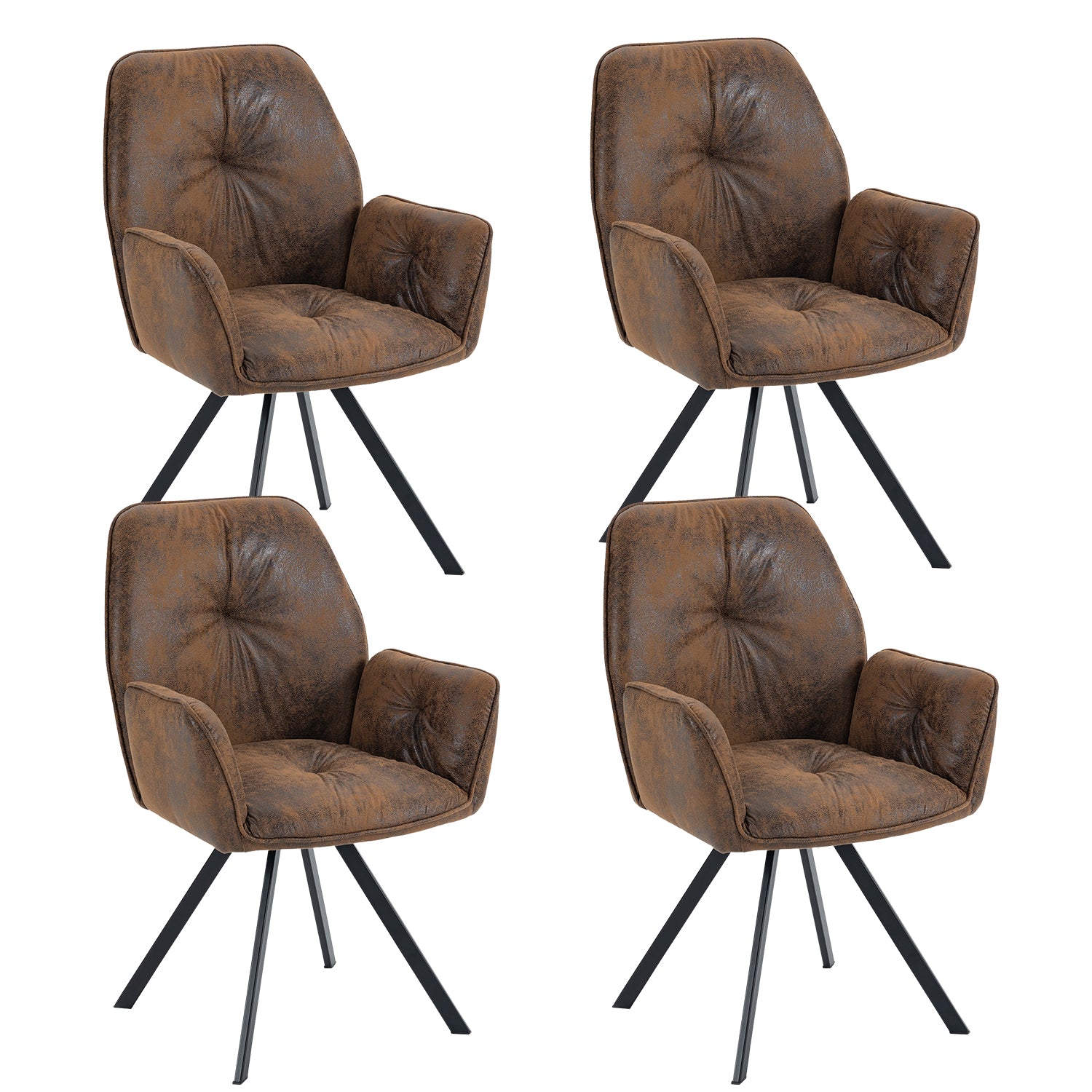 Conjunto de 4 cómodas sillas de comedor de ante con reposabrazos - CALF SUEDE BROWN 4PCS