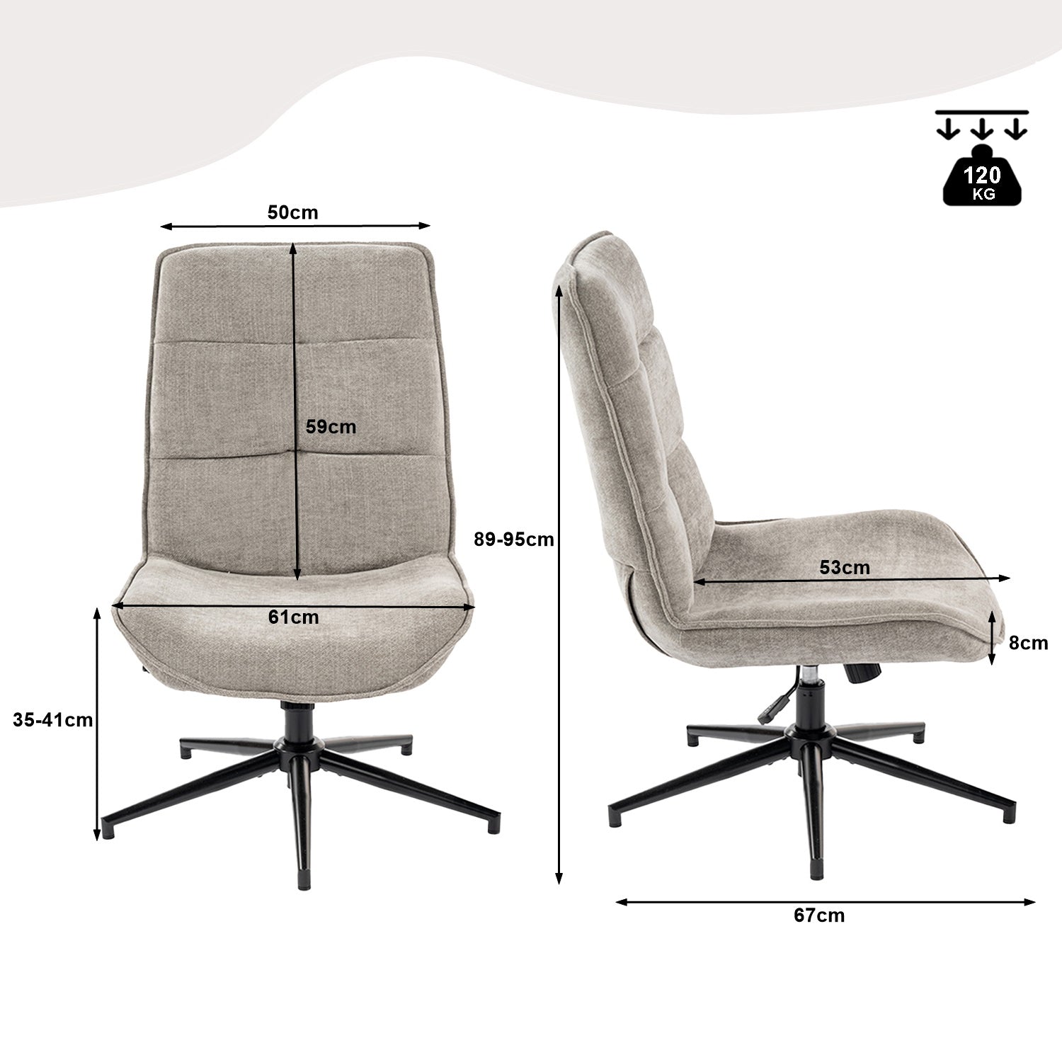 Fauteuil de loisirs réglable en tissu chenille gris pivotant à 360° - CHARLOTTE