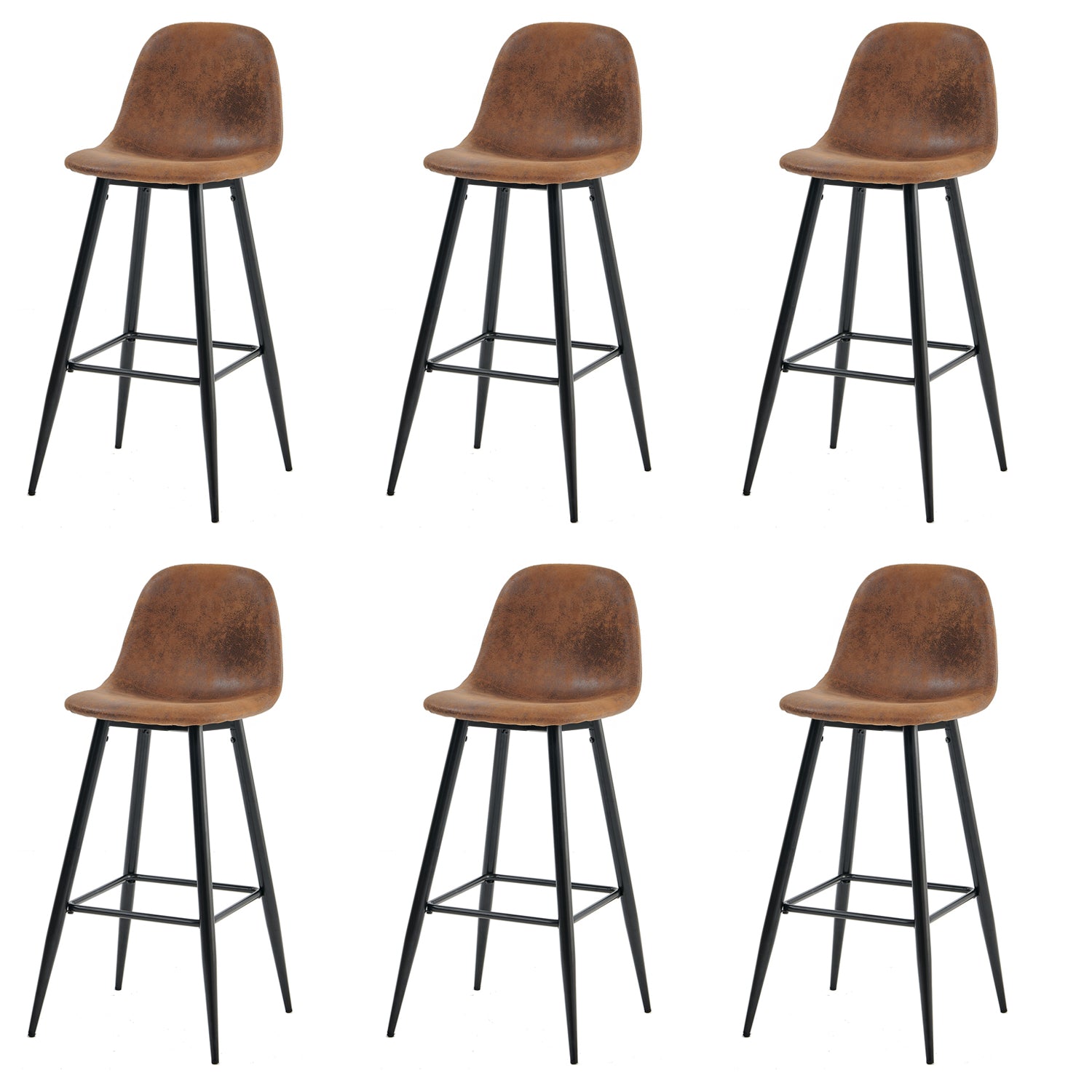 Juego de 6 taburetes de bar industriales con respaldo de ante - CHARLTON BAR