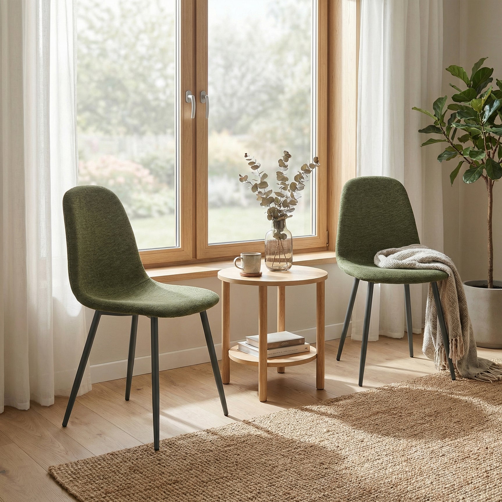 Lot de 4 chaises de salle à manger en tissu vert doux, chaises de détente avec dossier et pieds métalliques assortis scandinave - CHARLTON