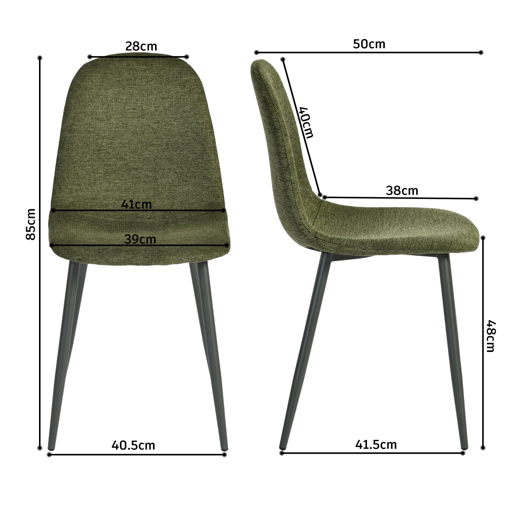 Lot de 4 chaises de salle à manger en tissu vert doux, chaises de détente avec dossier et pieds métalliques assortis scandinave - CHARLTON
