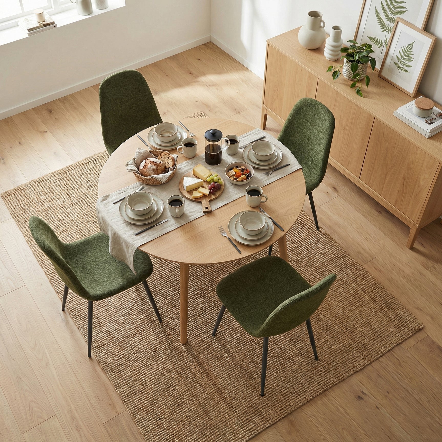 Lot de 4 chaises de salle à manger en tissu vert doux, chaises de détente avec dossier et pieds métalliques assortis scandinave - CHARLTON