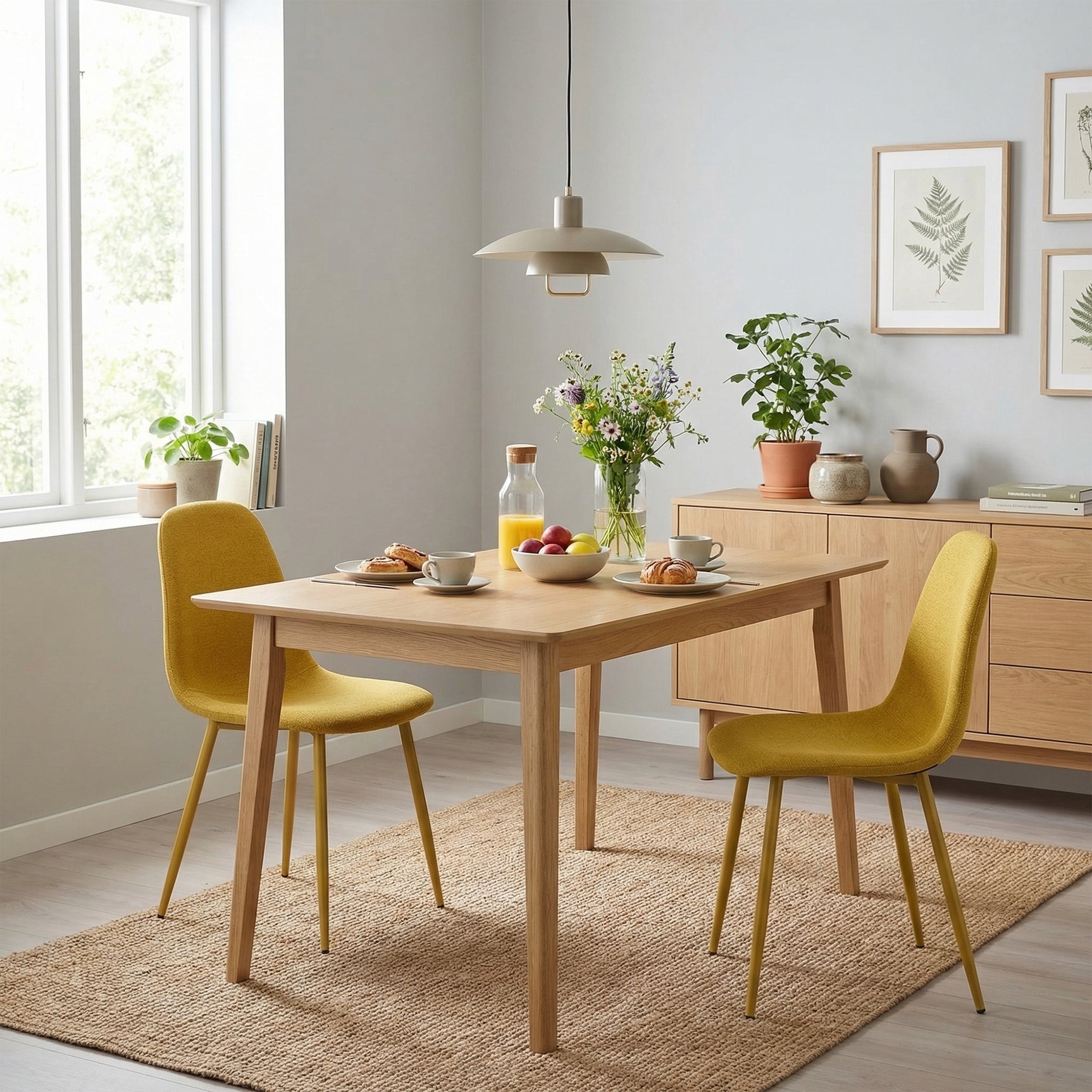 Lot de 8 chaises de salle à manger en tissu jaune doux, chaises de détente avec dossier et pieds métalliques assortis scandinave - CHARLTON