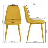 Lot de 8 chaises de salle à manger en tissu jaune doux, chaises de détente avec dossier et pieds métalliques assortis scandinave - CHARLTON