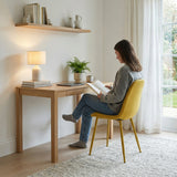 Lot de 8 chaises de salle à manger en tissu jaune doux, chaises de détente avec dossier et pieds métalliques assortis scandinave - CHARLTON