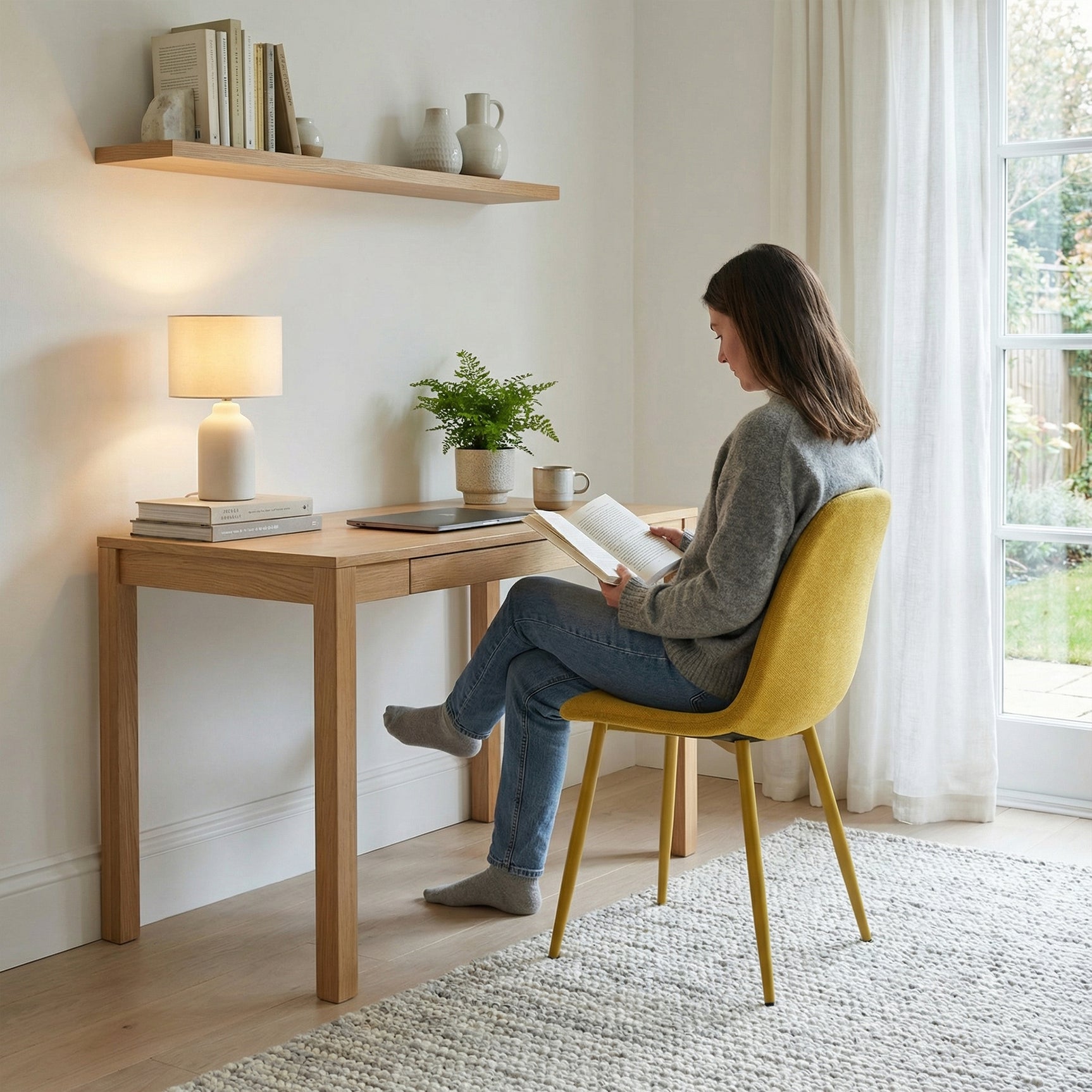 Lot de 8 chaises de salle à manger en tissu jaune doux, chaises de détente avec dossier et pieds métalliques assortis scandinave - CHARLTON