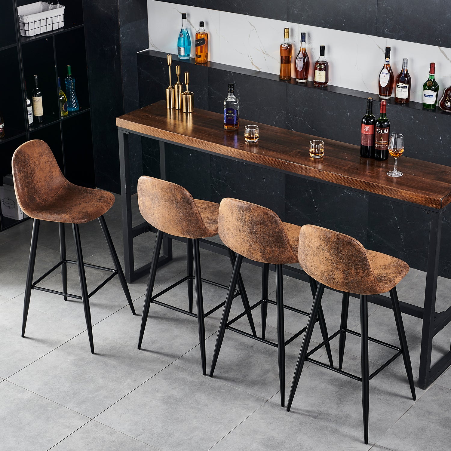 Set mit 6 industriellen Barhockern mit Wildlederrücken – CHARLTON BAR