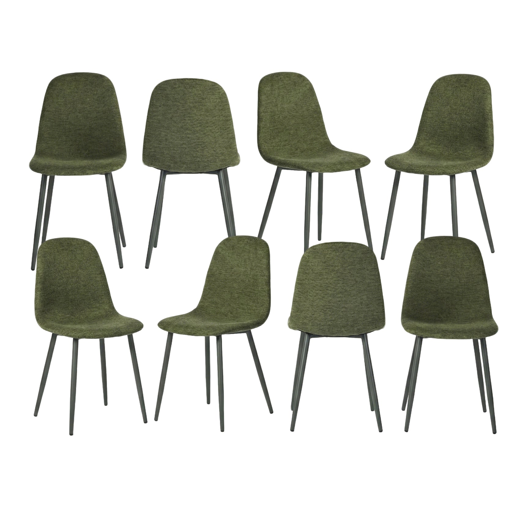 Lot de 8 chaises de salle à manger en tissu vert doux, chaises de détente avec dossier et pieds métalliques assortis scandinave - CHARLTON