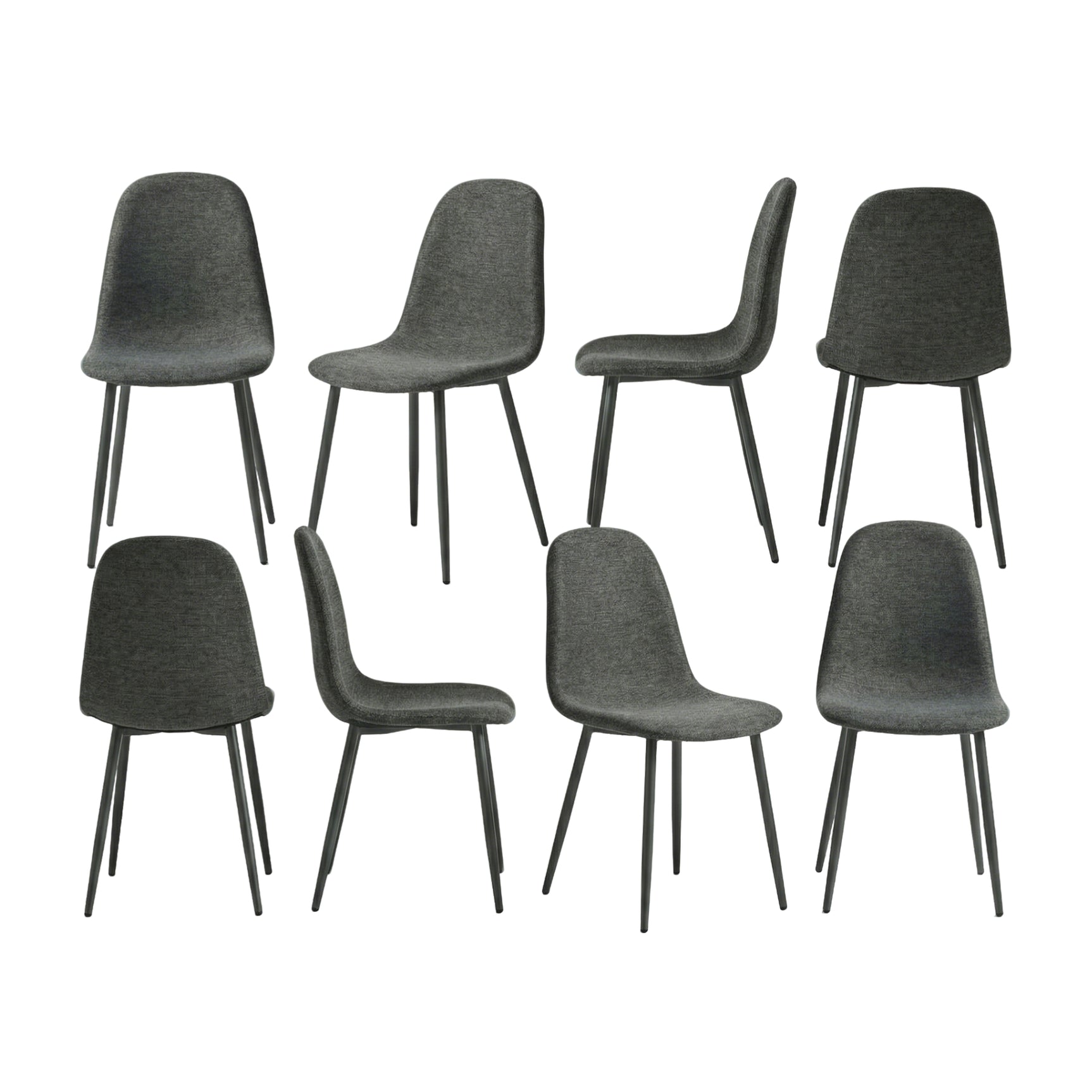 Lot de 8 chaises de salle à manger en tissu gris doux, chaises de détente avec dossier et pieds métalliques assortis scandinave - CHARLTON