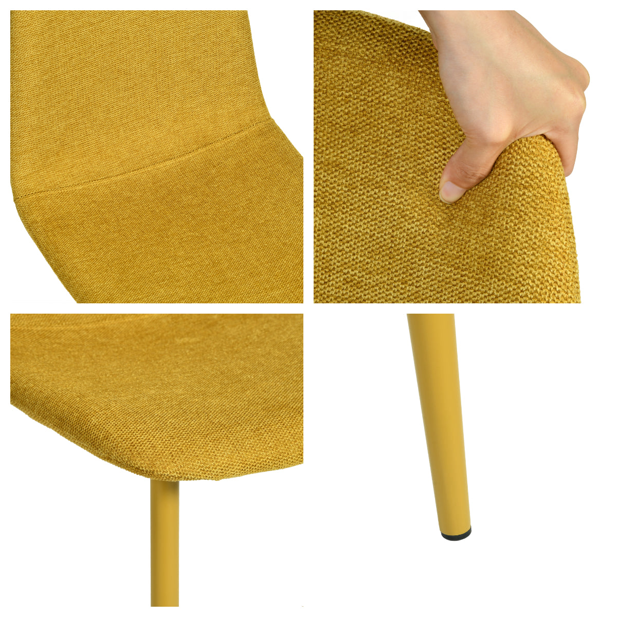 Lot de 8 chaises de salle à manger en tissu jaune doux, chaises de détente avec dossier et pieds métalliques assortis scandinave - CHARLTON