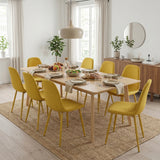 Lot de 8 chaises de salle à manger en tissu jaune doux, chaises de détente avec dossier et pieds métalliques assortis scandinave - CHARLTON