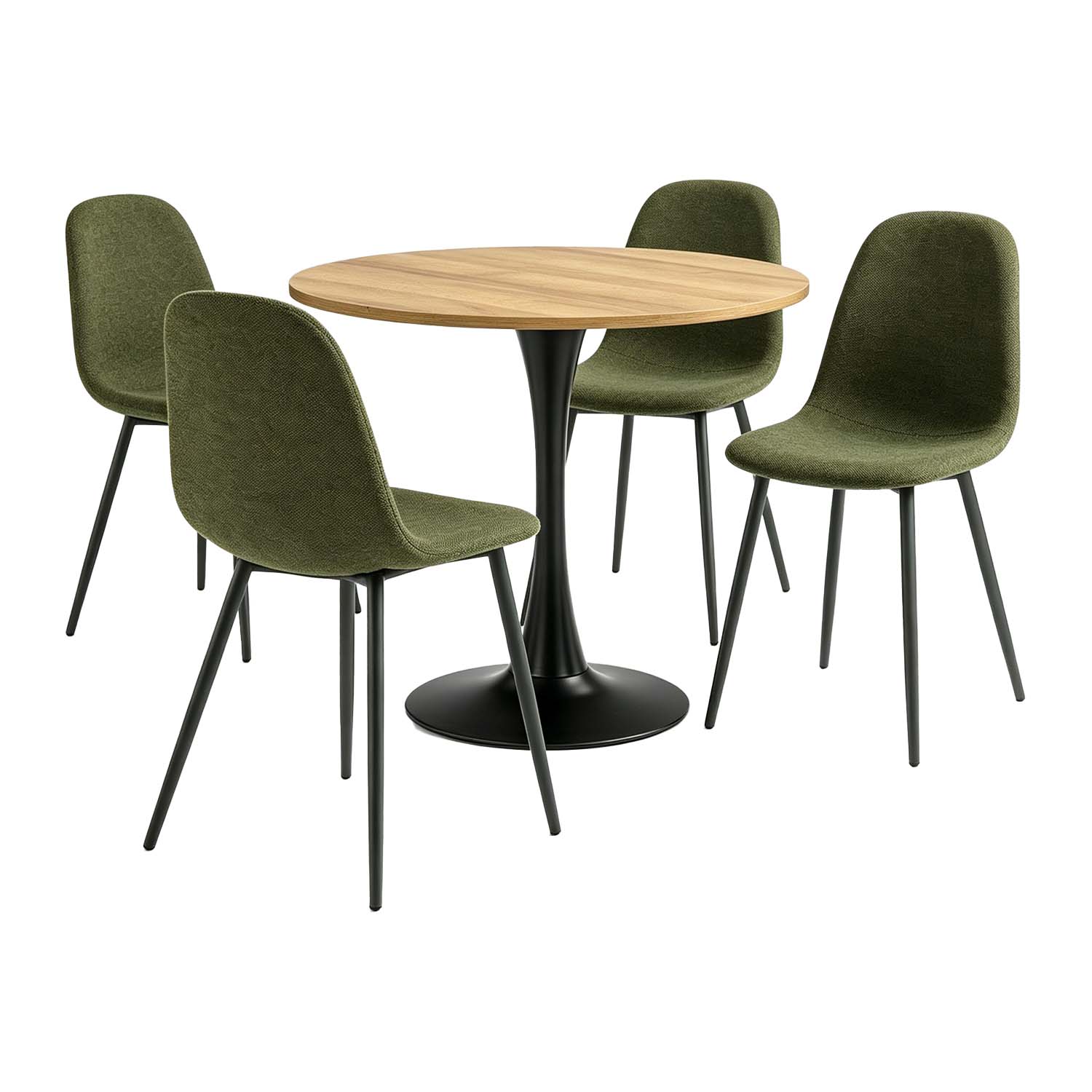 Round Table Table Table Table Timber Ø80 cm with 4 black velvet chairs, modern and comfortable style