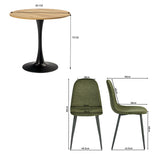 Round Table Table Table Table Timber Ø80 cm with 4 black velvet chairs, modern and comfortable style