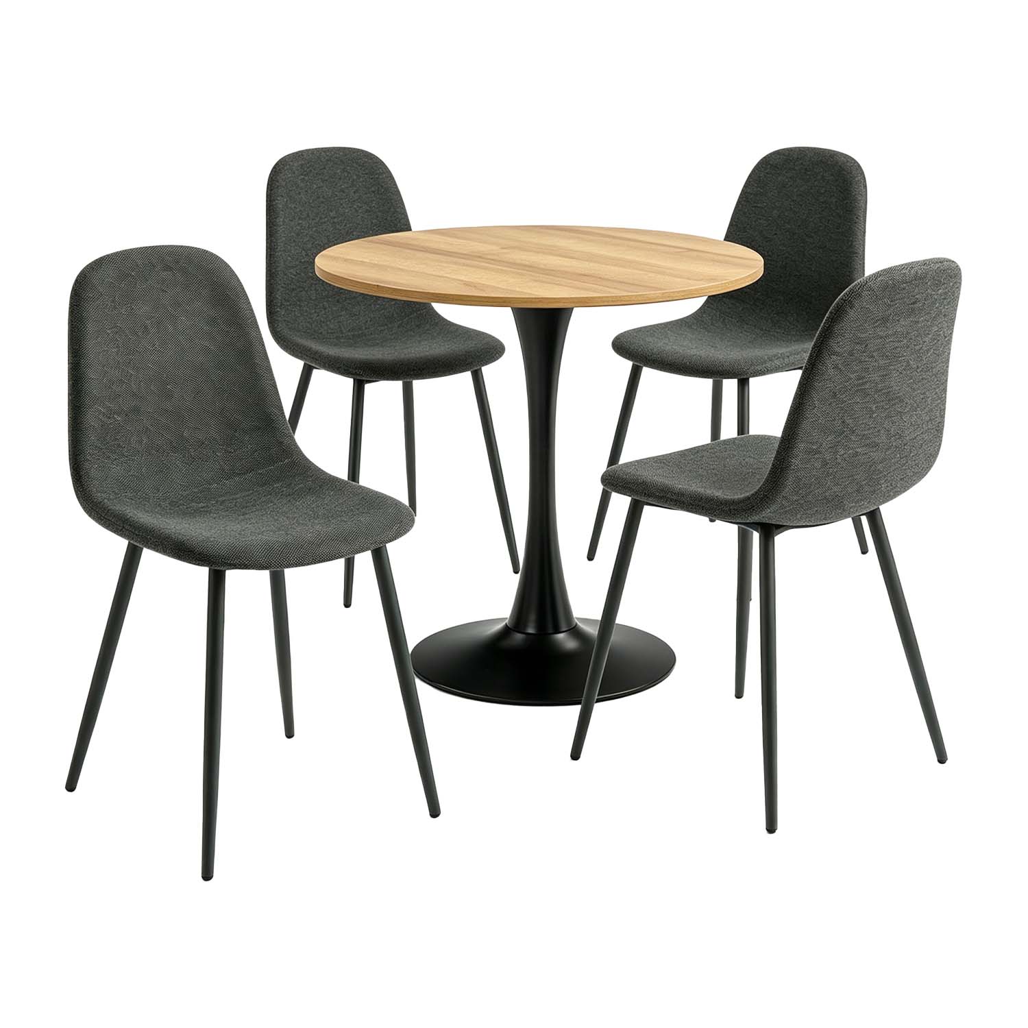 Round Table Table Table Table Timber Ø80 cm with 4 black velvet chairs, modern and comfortable style