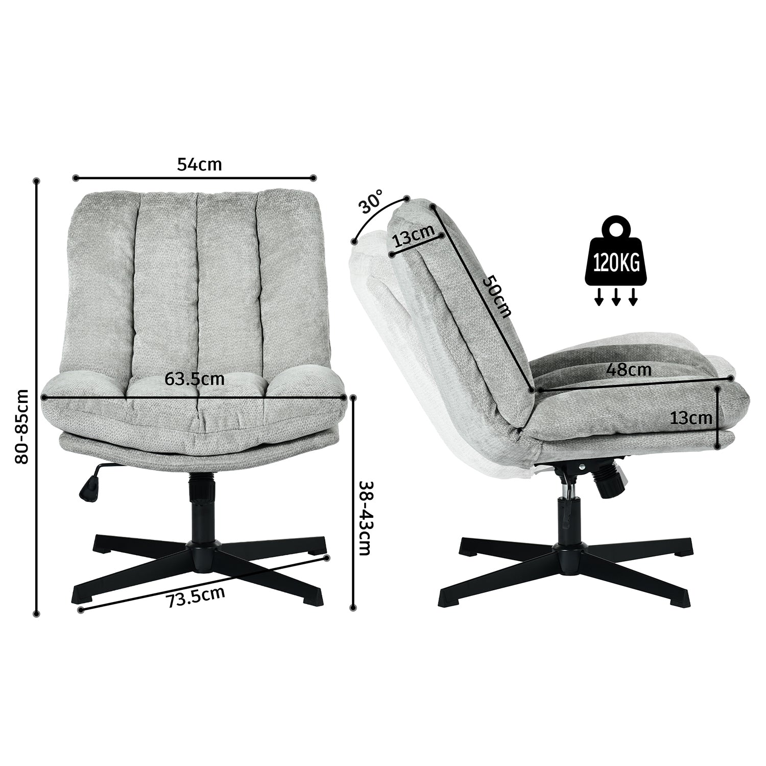 Fauteuil de relaxation réglable et pivotant avec accoudoirs et assise épaisse en chenille gris - CONFOD
