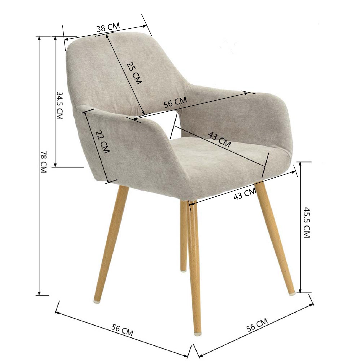 Lot de 2 fauteuils de salle à manger scandinaves avec accoudoirs en tissu beige - CROMWELL