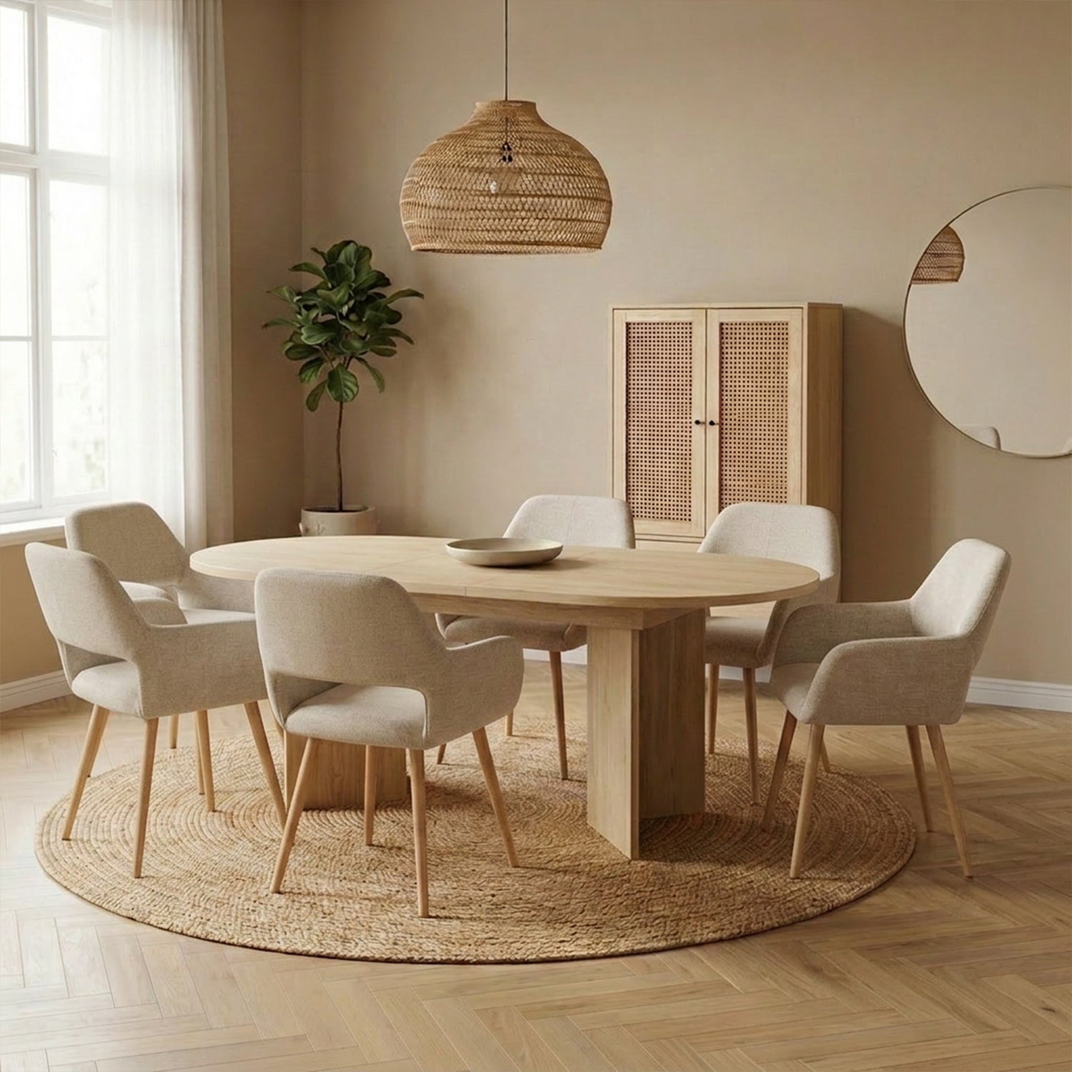 Lot de 6 fauteuils de salle à manger scandinaves avec accoudoirs en tissu beige - CROMWELL