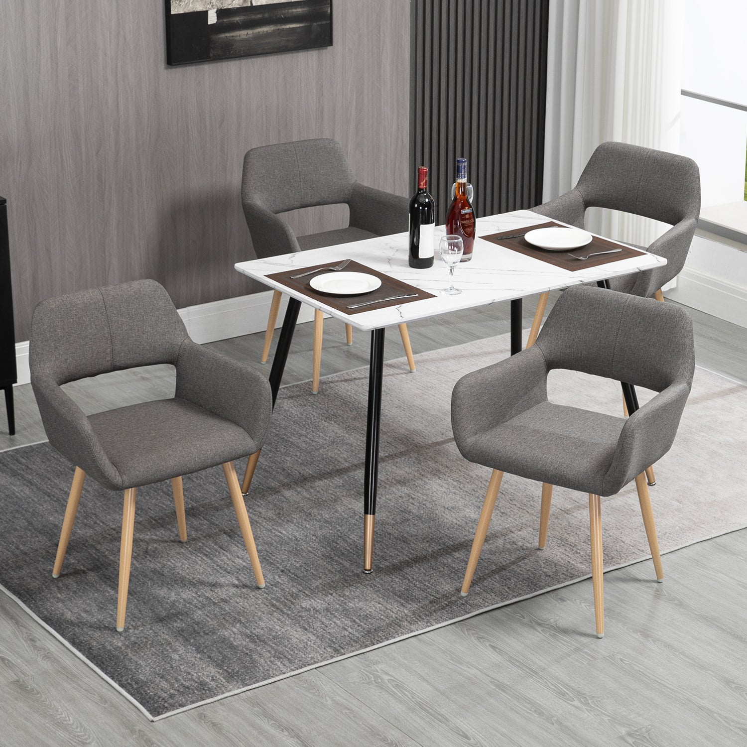 Set aus 4 skandinavischen Esszimmersesseln mit grauen Cord-Armlehnen – CROMWELL CORDUROY