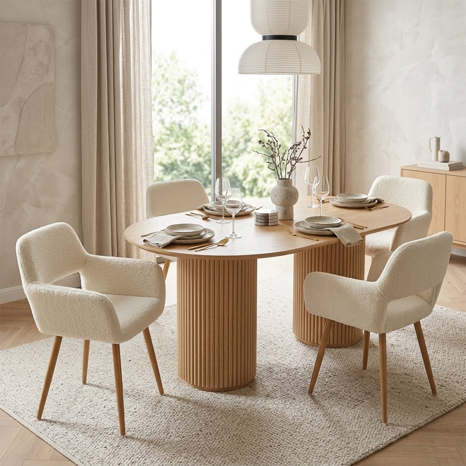 Set of 4 Scandinavian dining room armchairs with armrests sheep sheep fabric beige - Cromwell