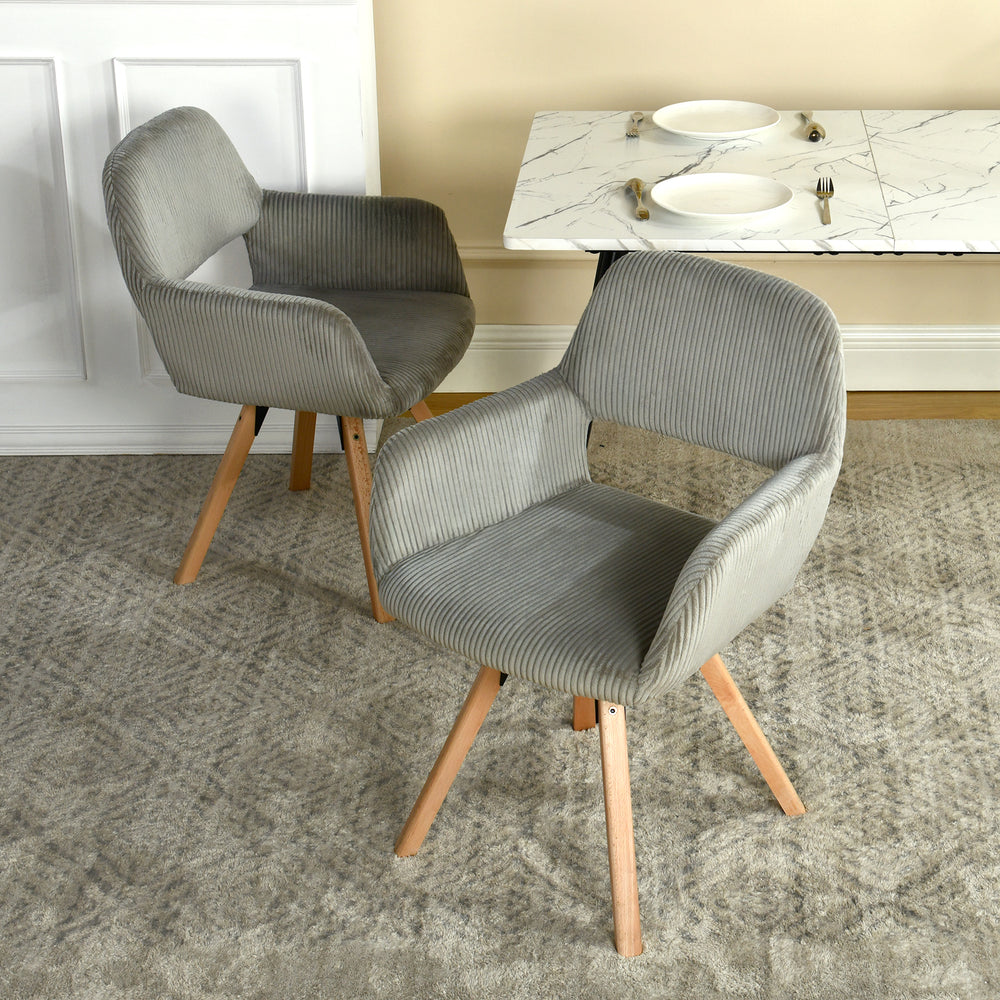 Lot de 6 fauteuils de salle à manger scandinaves pivotantes en velours côtelé gris avec accoudoirs - CROMWELL MID