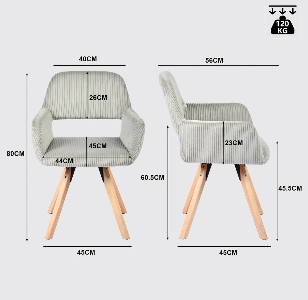 Lot de 6 fauteuils de salle à manger scandinaves pivotantes en velours côtelé gris avec accoudoirs - CROMWELL MID