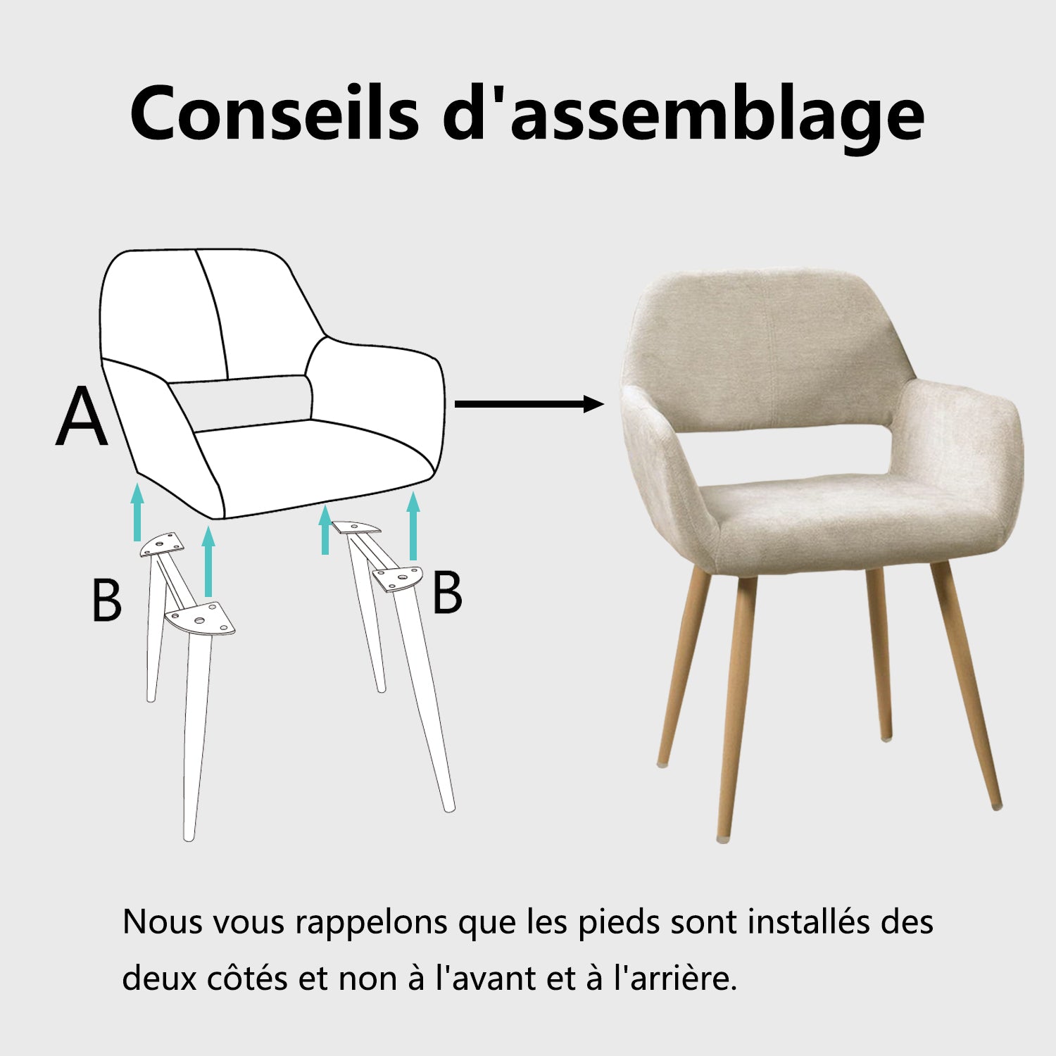 Lot de 4 fauteuils de salle à manger scandinaves avec accoudoirs en tissu beige - CROMWELL