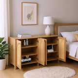 Moderne minimalistische natürliche Holzbuffet mit 4 Handetüren und Metallgriffen