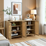 Moderne minimalistische natürliche Holzbuffet mit 4 Handetüren und Metallgriffen